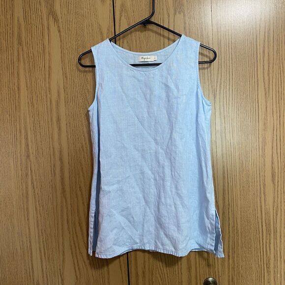 Magic Linen Women’s Medium 100% Linen Sleeveless Shirt Blue - Picture 1 of 4